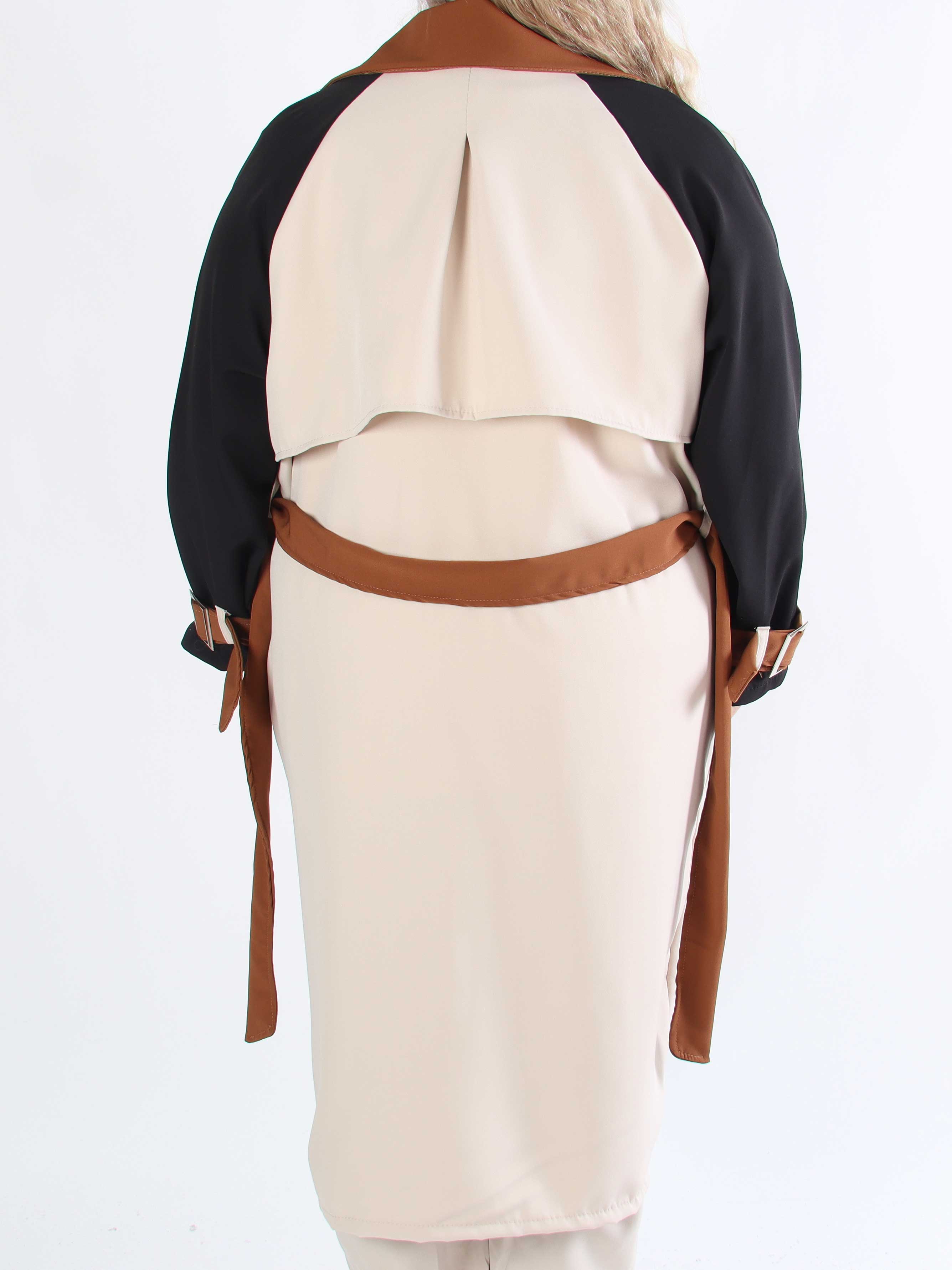 Neema - Lätt, flerfärgad trenchcoat i plusstorlek med knytband